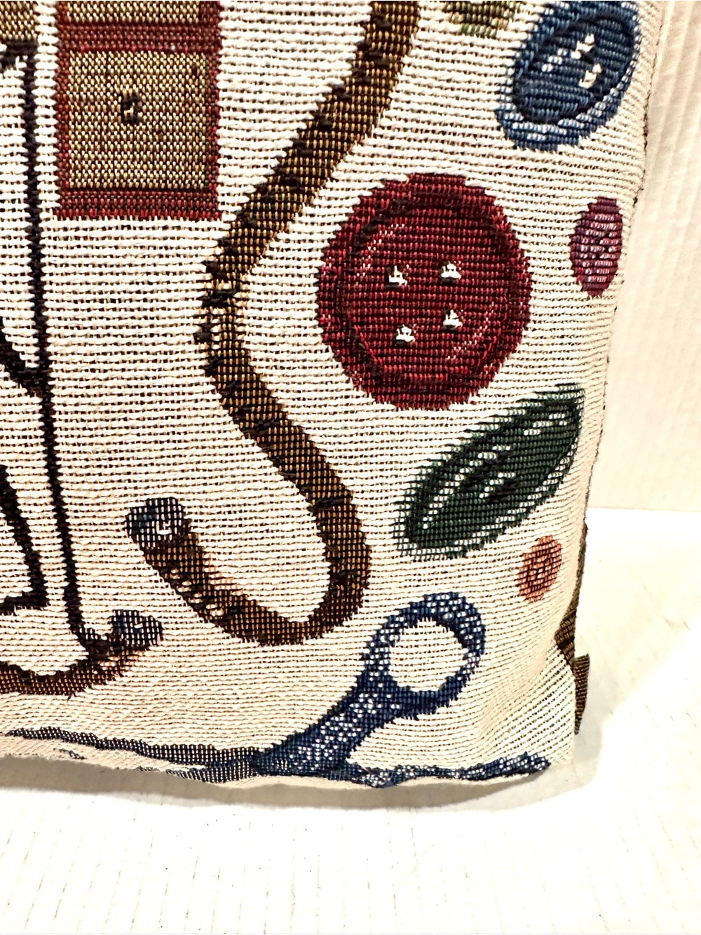 Vintage Tapestry Sewing Machine Accent Pillow  in Cream and Brown - Picture 5 of 10